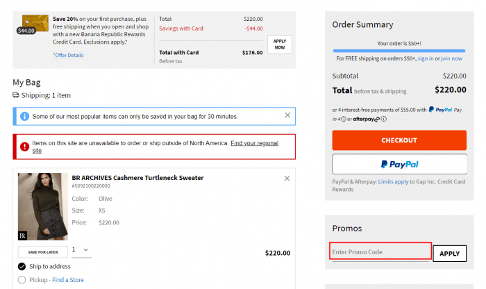 How to use Banana Republic promo code