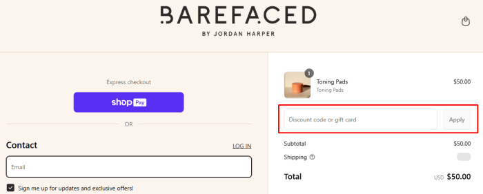 How to use Barefaced promo code