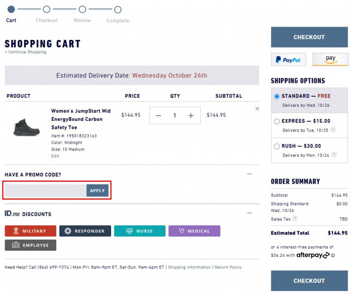 How to use Bates Footwear promo code