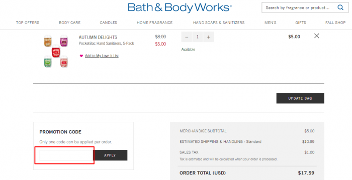 How to use Bath & Body Works promo code