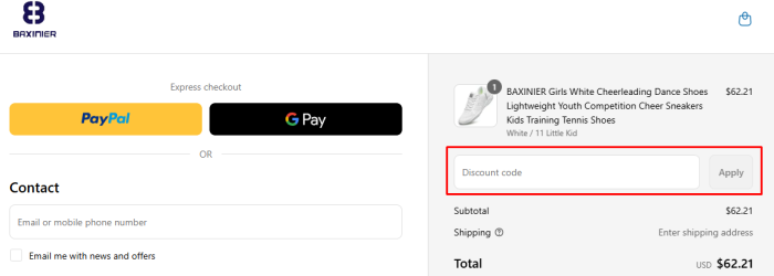 How to use BAXINIER promo code