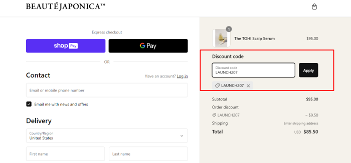 How to use BEAUTÉJAPONICA promo code