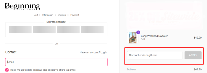 How to use Beginning Boutique promo code