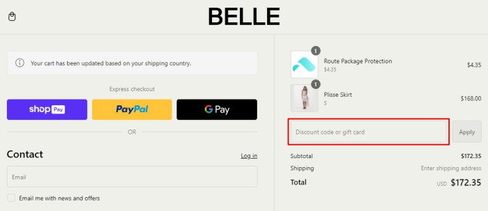 How to use BELLE promo code