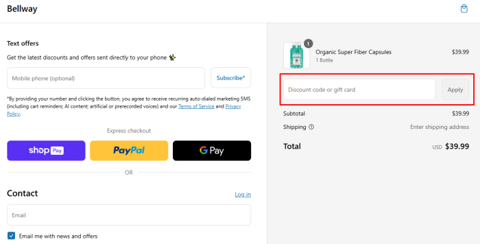 How to use Bellway promo code