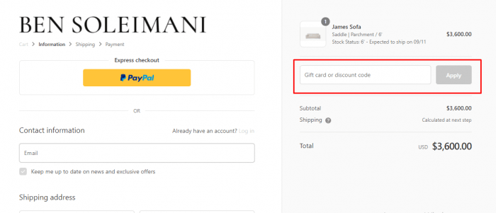 how to use discount code at Ben Soleimani