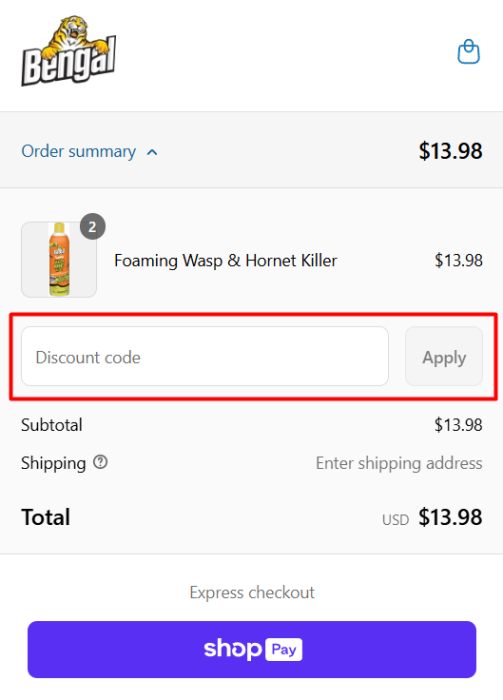 How to use Bengal Products Inc. promo code