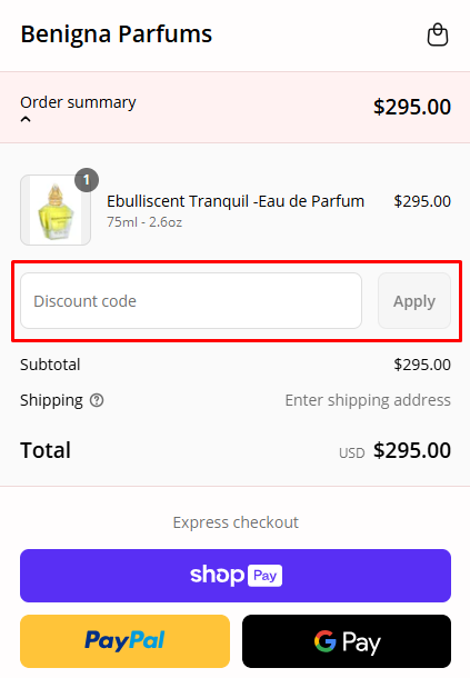 How to use Benigna Parfums promo code