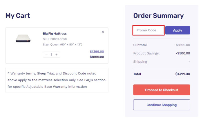 How to use Big Fig Mattress promo code