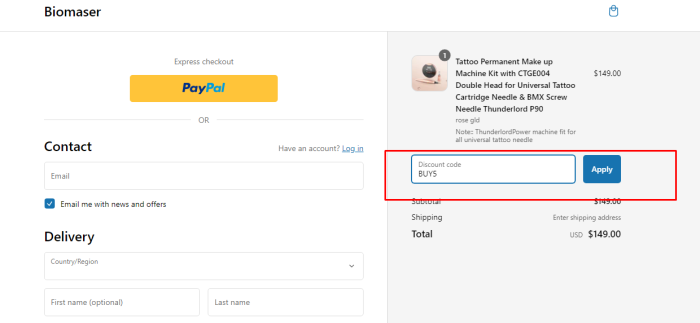 How to use Biomaser promo code