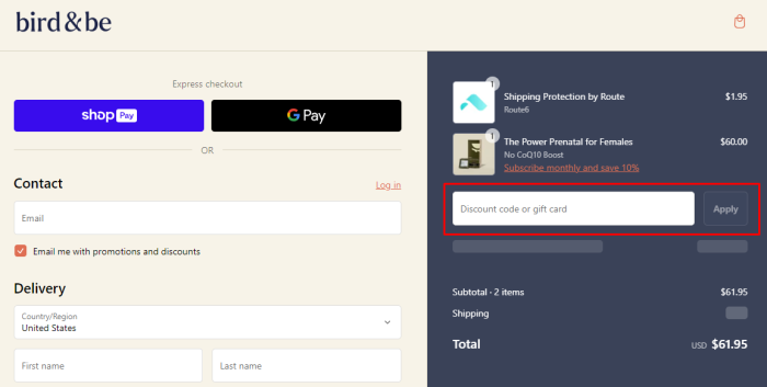 How to use Bird&Be promo code