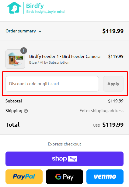 How to use Birdfy promo code