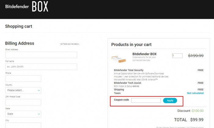 How to use a coupon code at Bitdefender