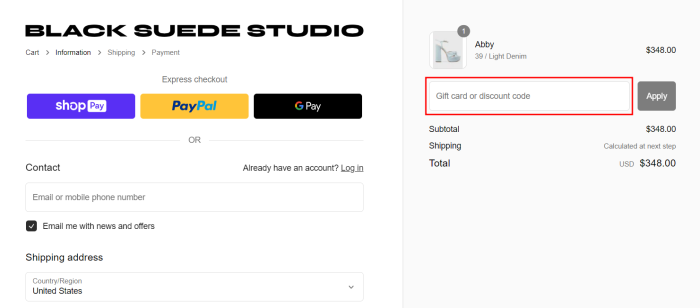 How to use Black Suede Studio promo code
