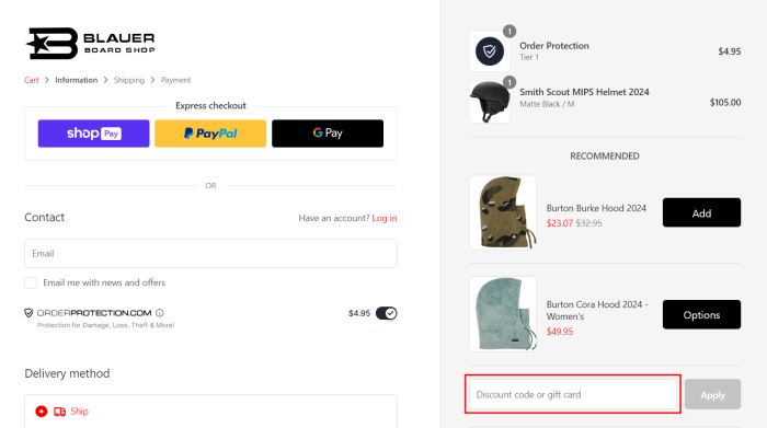 How to use Blauer Board Shop promo code