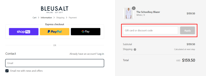 How to use Bleusalt promo code