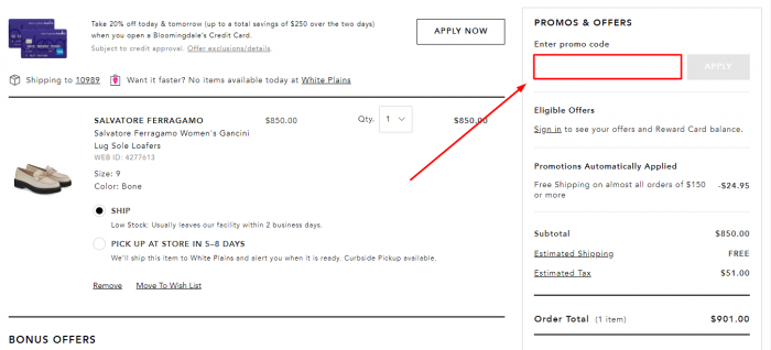 How to use Bloomingdale's promo code