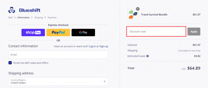 How to use Blueshift promo code