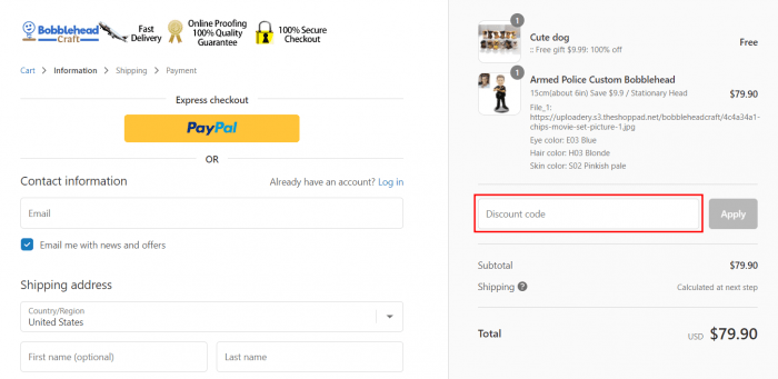 How to use Bobblehead Craft promo code