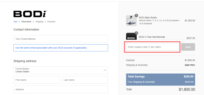 How to use BODi Bike promo code