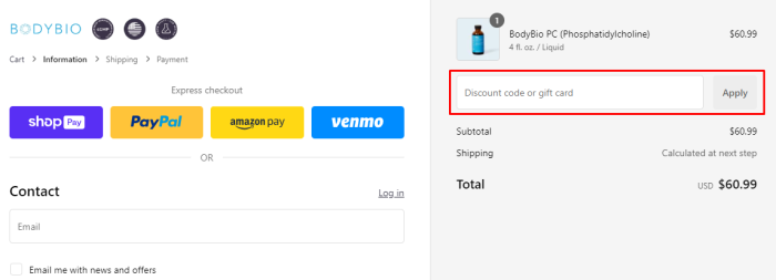 How to use BodyBio promo code