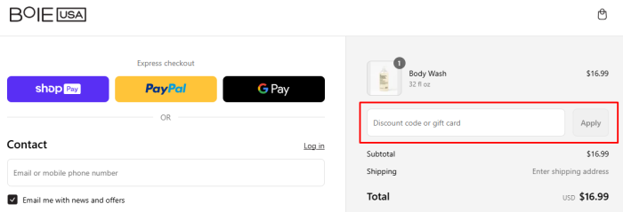How to use Boie USA promo code