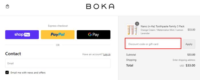 How to use BOKA promo code