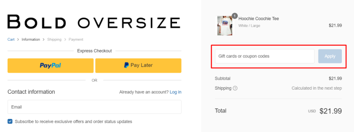 How to use Bold Oversize promo code