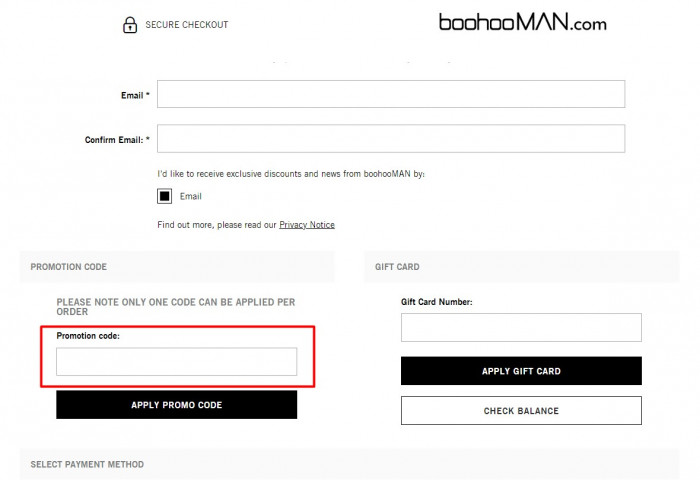 How to use BoohooMAN promo code