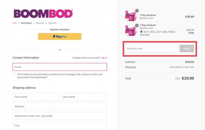 How to apply discount code at Boombod