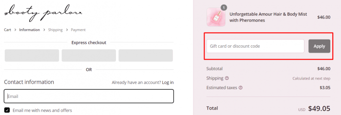 How to use Booty Parlor promo code