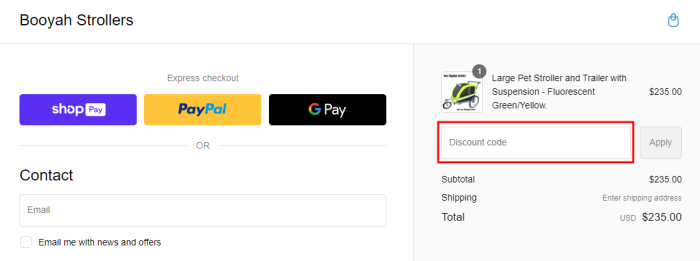How to use Booyah Strollers promo code