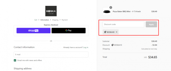 How to use BOSKA promo code