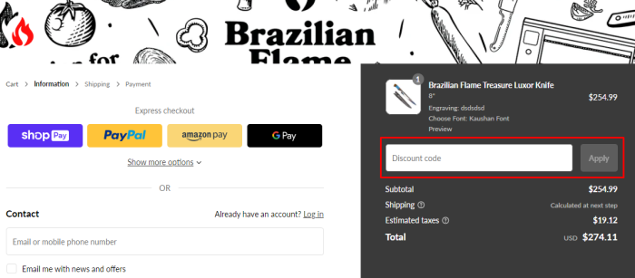 How to use Brazilian Flame promo code