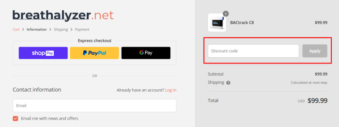 How to use Breathalyzer.net promo code