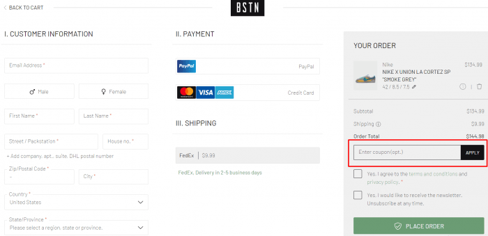 How to use BSTN promo code