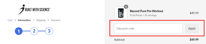 How to use Built With Science promo code