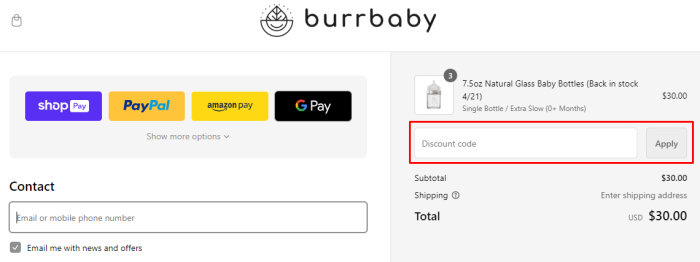 How to use Burrbaby promo code