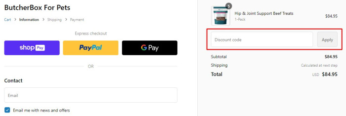 How to use ButcherBox For Pets promo code