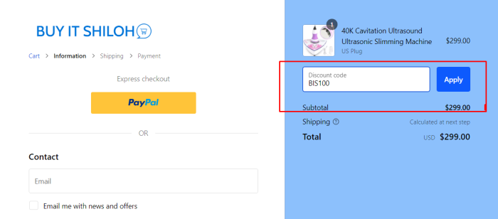 How to use Buy It Shiloh promo code
