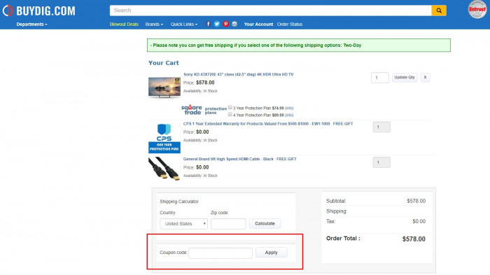 How to use a coupon code at Buydig.com
