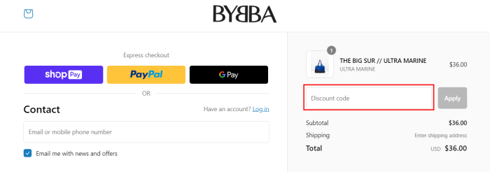 How to use BYBBA promo code