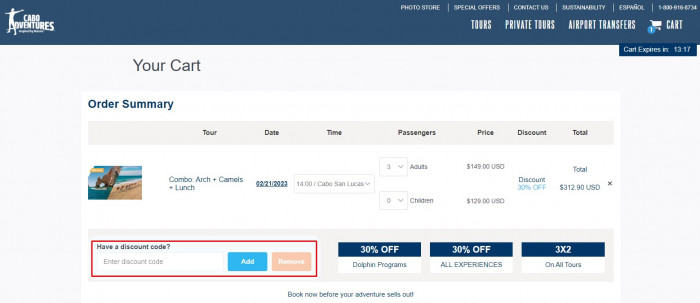 How to use Cabo Adventures promo code