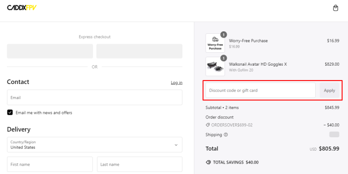 How to use CADDXFPV promo code