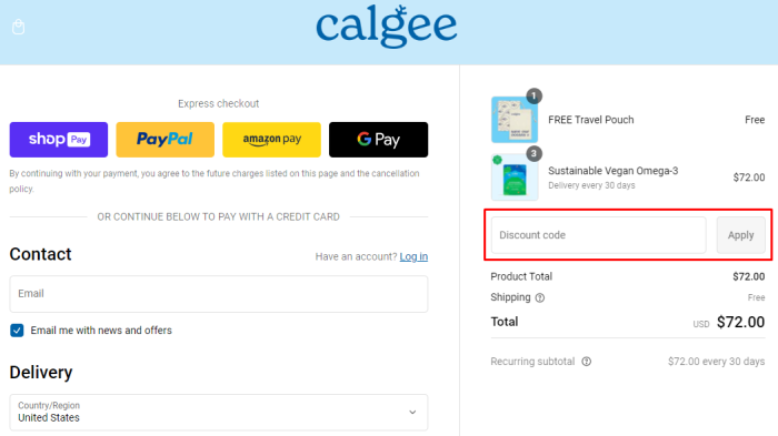 How to use Calgee promo code