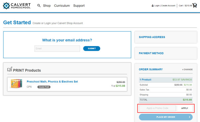 How to use Calvert Homeschool promo code