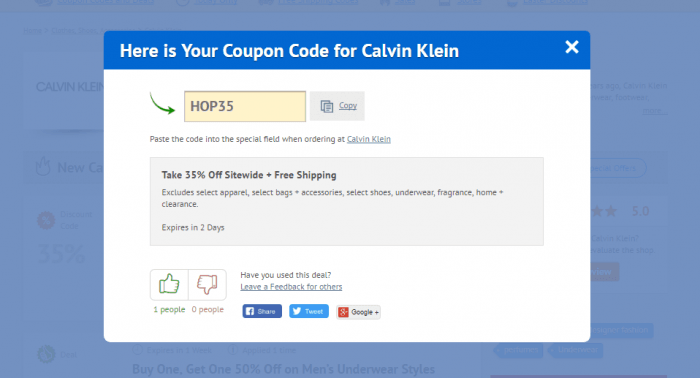 How to use a promo code at Сalvin Klein