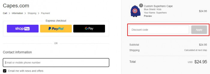 How to use Capes.com promo code