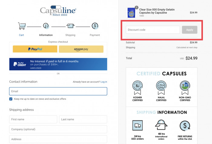 How to apply discount code at Capsuline