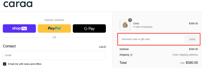 How to use Caraa promo code